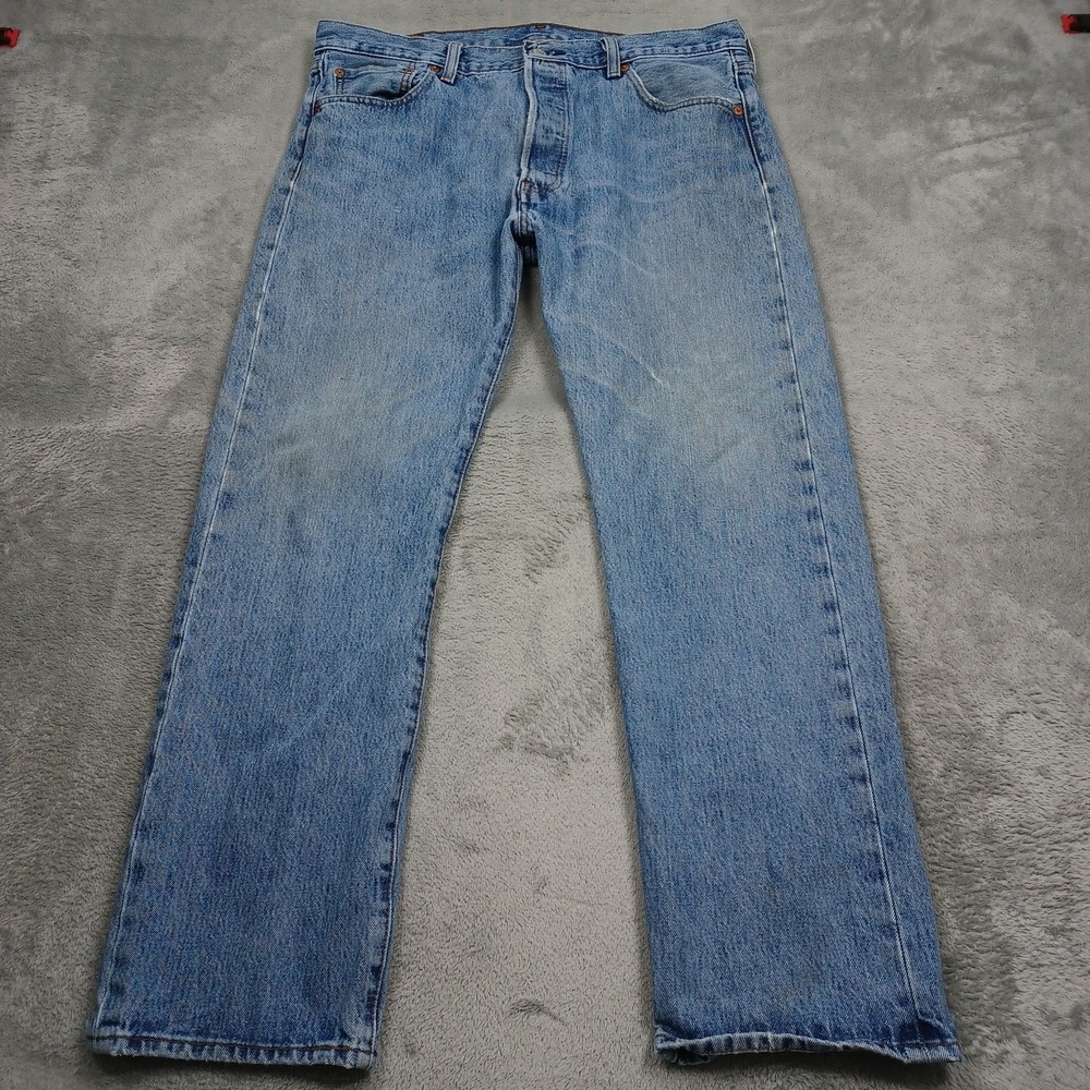 Levis 501 Jeans Mens 36x30 Blue Denim Classic Straight Button Fly Distressed